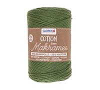 GLOREX 5 1008 05 - Makramee Cotton, 250 g, 2 mm, Länge 225 m, oliv, dreifachgedrehtes Baumwollgarn, 100 % Baumwolle, zum Häkeln, Stricken, Knüpfen und Gestalten