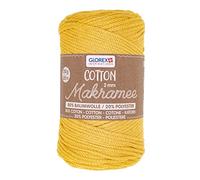 GLOREX 5 1008 07 - Makramee Cotton, 250 g, 2 mm, Länge 225 m, senfgelb, dreifachgedrehtes Baumwollgarn, 100 % Baumwolle, zum Häkeln, Stricken, Knüpfen und Gestalten