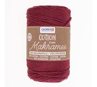 GLOREX 5 1008 08 - Makramee Cotton, 250 g, 2 mm, Länge 225 m, bordeaux, dreifachgedrehtes Baumwollgarn, 100 % Baumwolle, zum Häkeln, Stricken, Knüpfen und Gestalten