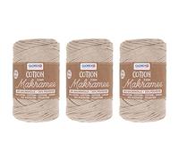 GLOREX 5 1008 50 - 3er Set Makramee Cotton aus 80 % Baumwolle & 20 % Polyester, je 250 g in Taube , 2 mm dreifach gedrehtes Baumwollgarn