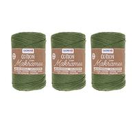 GLOREX 5 1008 51 - 3er Set Makramee Cotton aus 80 % Baumwolle & 20 % Polyester, je 250 g in Oliv, 2 mm dreifach gedrehtes Baumwollgarn
