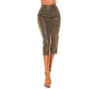 Glossy Kunstleder High Waist Midi Bleistift Rock mit Schlitz M