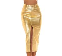Glossy Metallic Look High Waist Pencil Rock mit hohem Schlitz XL