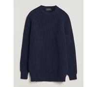 Gloverall Fisherman Rib Chunky Wool Crew Neck Navy Blau M
