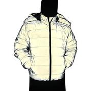 Glow Hip Hop Coat Graue reflektierende Jacke für Damen Abnehmbarer Kapuzenreißverschluss Warmer Kurzmantel mit Taschen Taillierter Wollmantel