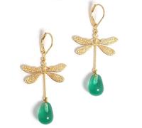 GLOWYBOX Libellen Ohrringe Ohrhänger Libelle 14ct GOLD plattiert mit handmade Kristallglastropfen crysolite opal WOW-Geschenkidee goldene Libelle Schmuck für Frau Damen Kind Mädchen smaragd