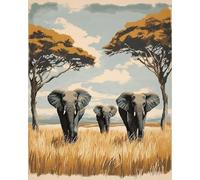 GLTEYACO Erwachsene Kreuzstich Stickpackungen Afrikanischer Elefant 11CT Stickvorlagen Stickbilder Zum Vorgedruckt Starter Set FüR Kinder AnfäNger-40X50 cm