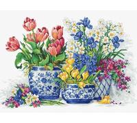 GLTEYACO Erwachsene Kreuzstich Stickpackungen Blumenvase 11CT Stickvorlagen Stickbilder Zum Vorgedruckt Starter Set FüR AnfäNger 40X50 cm