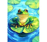 GLTEYACO Erwachsene Kreuzstich Stickpackungen Frosch auf einem Lotusblatt 11CT Stickvorlagen Stickbilder Zum Vorgedruckt Starter Set FüR AnfäNger 40X50 cm