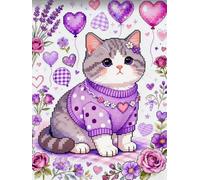 GLTEYACO Erwachsene Kreuzstich Stickpackungen Katze mit bunten Luftballons 11CT Stickvorlagen Stickbilder Zum Vorgedruckt Starter Set FüR AnfäNger 40X50 cm
