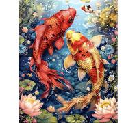 GLTEYACO Erwachsene Kreuzstich Stickpackungen Koi-Fisch-Lotus 11CT Stickvorlagen Stickbilder Zum Vorgedruckt Starter Set FüR Kinder AnfäNger-40X50 cm