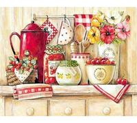 GLTEYACO Erwachsene Kreuzstich Stickpackungen Küche 11CT Stickvorlagen Stickbilder Zum Vorgedruckt Starter Set FüR Kinder AnfäNger-40X50 cm