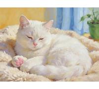 GLTEYACO Erwachsene Kreuzstich Stickpackungen Weiße Katze 11CT Stickvorlagen Stickbilder Zum Vorgedruckt Starter Set FüR AnfäNger 40X50 cm