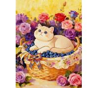 GLTEYACO Kreuzstich Vorgedruckt Set Katze im Blumenkorb 11CT Kreuzstich Stickpackungen DIY Stickbilder für Anfänger Home Decor 40x50 cm