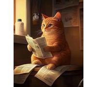 GLTEYACO Kreuzstich Vorgedruckt Set Katze liest Zeitung 11CT Kreuzstich Stickpackungen DIY Stickbilder für Anfänger Home Decor-40x50 cm