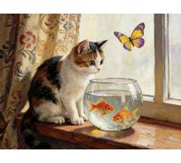 GLTEYACO Kreuzstich Vorgedruckt Set Katze und Goldfisch 11CT Kreuzstich Stickpackungen DIY Stickbilder für Anfänger Home Decor 40x50 cm
