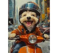 GLTEYACO Kreuzstich Vorgedruckt Set Welpe auf dem Motorrad 11CT Kreuzstich Stickpackungen DIY Stickbilder für Anfänger Home Decor-40x50 cm