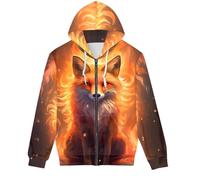 GLUDEAR Herren Realistischer 3D-Digitaldruck Pullover Hoodie Kapuzen-Sweatshirt, Fire Orange Fox, Large