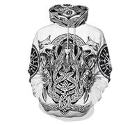 GLUDEAR Herren Vikings Tattoo nordische Mythologie Grafik 3D Druck Hoodie Pullover Sweatshirt Hoodies, Wikinger Kriegerwolf, XX-Large