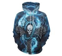 GLUDEAR Herren Vikings Tattoo nordische Mythologie Grafik 3D Druck Hoodie Pullover Sweatshirt Hoodies, Wikinger Kreuz Totenkopf Drache, Medium