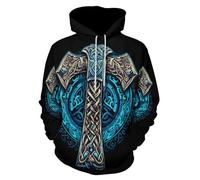 GLUDEAR Herren Vikings Tattoo nordische Mythologie Grafik 3D Druck Hoodie Pullover Sweatshirt Hoodies, Cooler Viking Lightning Tomahawk, XX-Large