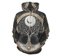 GLUDEAR Herren Vikings Tattoo nordische Mythologie Grafik 3D Druck Hoodie Pullover Sweatshirt Hoodies, Viking Life Tree Moon, Large