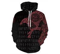 GLUDEAR Herren Vikings Tattoo Norse Mythologie Grafik 3D Druck Hoodie Pullover Sweatshirt Hoodies, Odins Rabenrot, XXX-Large