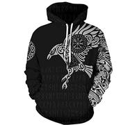 GLUDEAR Herren Wikinger Tattoo Nordische Mythologie 3D Druck Hoodie Pullover Sweatshirt S-5XL, 3XL