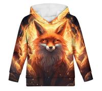 GLUDEAR Jungen Mädchen 3D-Druck Grafik Sweatshirts Langarm Pullover Hoodies, Fire Moon Fox, 11-13 Jahre