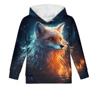 GLUDEAR Jungen Mädchen 3D-Druck Grafik Sweatshirts Langarm Pullover Hoodies, Starry Night Fox, 13-15 Jahre