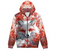 GLUDEAR Unisex Realistischer 3D-Digitaldruck Full Zip Hoodie Jacken Kapuzen-Sweatshirt, Cherry Blossom White Fox, Medium