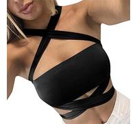 Glücksvogel Bauchfrei Tops Damen Neckholder Top Criss Cross Weste Tops Frauen Ärmellose Camisole Tank Tops BH Unterhemden Teenager Mädchen Basic Cropshirt Top Summer Rückenfrei T-Shirts Tops