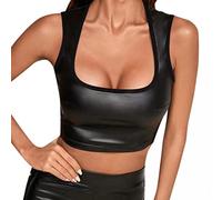 Glücksvogel Sexy PU Leder Crop Top Damen Spaghetti Träger Top Ärmelloses Bustier Korsett Top Bauchfrei Tshirt Oberteil Top Basic Rückenfrei Tank Top Cami Weste Tops Teenager Mädchen Streetwear