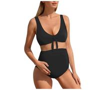 Glücksvogel Umstands Badeanzug zweiteilig V-Ausschnitt Bikini Top Hohe Taille Hipster-Unterteil für Damen Schwangere Schwangerschafts Badeanzug Maternity Umstandsbikini Swimwear Umstandsbadeanzug (L)