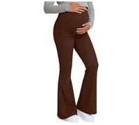 Glücksvogel Umstandshose Damen Weitem Bein Hohe Taille Stretch Yogahose Lässig Lose Breite Gerade Bein Schwangerschafts Hosen für Büro Arbeits Loungewear Hosen Umstandsmode für Schwangere (Coffee, S)