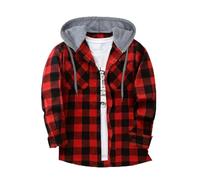 GMBYLBY Kariertes Button Down Hemd, langärmelig, Kordelzug, Kapuzenpullover, Overshirt Jacken, lässige, lockere Strickjacke, Oberbekleidung mit Tasche, karierte Hemdjacken für Herren mit Kapuze