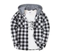 GMBYLBY Kariertes Button Down Hemd, langärmelig, Kordelzug, Kapuzenpullover, Overshirt Jacken, lässige, lockere Strickjacke, Oberbekleidung mit Tasche, karierte Hemdjacken für Herren mit Kapuze