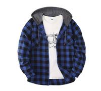 GMBYLBY Kariertes Button Down Hemd, langärmelig, Kordelzug, Kapuzenpullover, Overshirt Jacken, lässige, lockere Strickjacke, Oberbekleidung mit Tasche, karierte Hemdjacken für Herren mit Kapuze