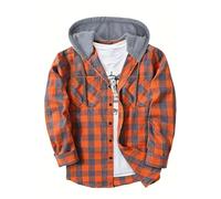 GMBYLBY Kariertes Button Down Hemd, langärmelig, Kordelzug, Kapuzenpullover, Overshirt Jacken, lässige, lockere Strickjacke, Oberbekleidung mit Tasche, karierte Hemdjacken für Herren mit Kapuze