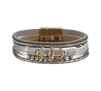 GMBYLBY Stilvolles Damenarmband aus mehrschichtigem, geflochtenem Leder mit Kupferperlen, Stil, verstellbares Geschenk, verstellbares Armband