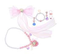 GMJGCIRVC Meerjungfrau-Schmuckset, rosa Halskette, Armband, Ring, Ohrringe und Schleife, Haarspangen für leichtes, bequemes Geburtstagsparty-Zubehör für kleine Prinzessinnen