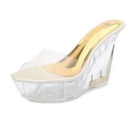 GMRZ Transparenter Riemen High Heels Für Frauen, Perspex Dicke Sohle High Heel Open Toe Sandal rutschfeste Keil Sandalen Sommerkleid Kristall Schuhe,Apricot,39