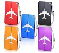 GNALIA Kofferanhänger Aus Aluminium, 5 Stück, Mit Edelstahldraht Und Wasserdichtem Pvc Namensschild Für Reisegepäck, Schwarz Blau Lila Rot Orange, 7.5Cm Lang 4.5Cm Breit