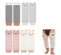 GNALIA Stulpen Kinder 4 Paar 8 Stück Baby Beinwärmer, Niedliche Tiermuster Lange Kniestrümpfe Für Kleinkinder 0-3 Jahre, Rosa Streifen Weißer Fuchs Streifenaugen Graue Augen