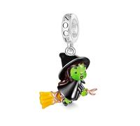 GNOCE Charm Anhänger Wicked Elphaba auf Besen fliegend Anhänger S925 Sterling Silber Charm Perlen für Armband Halskette Schmuck Geschenk für Fans