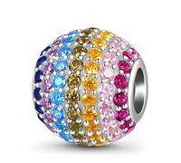 GNOCE Damen Charm Perle Funkelnder Regenbogen Rundform Basic Charm 925 Sterling Silber Charm Champagner Kugel mit Zirkonia Fit Alle großen Marken von Armband/Halskette