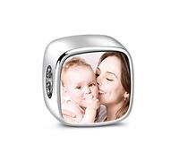 GNOCE Foto Charm Anhänger S925 Sterling Silber Mutter Kind Liebesanleihe Foto Charm Perlen mit Zirkonia für Armband Halskette Weihnachts Schmuck Geschenk