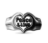 GNOCE Herz Charms Perle mit Peace & Love Gravur 925 Sterling Silber Hand in Hand Beads Charm Fit Armband/Halskette für Frauen Mädchen Herren