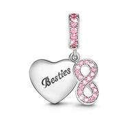 GNOCE Herz mit Infinity-Zeichen Charm Anhänger S925 Sterling Silber Besties Before Hoden Charm Perlen für Armband Halskette Schmuck Geschenk für Damen