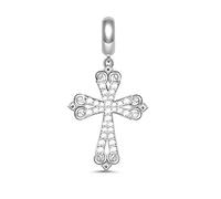 GNOCE Jesus Kreuz Charm Anhänger 925 Sterling Silber Amen, Gott segne dich Perlen Charms mit Zirkonia für Armbänder Halsketten